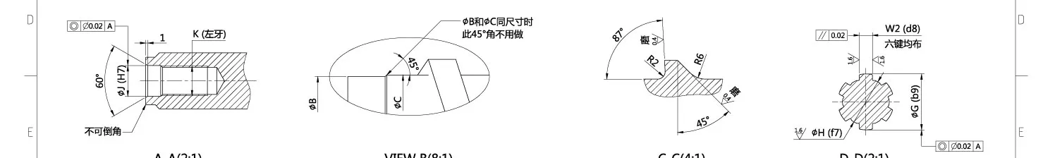 Injection molding machine screw head structure and tolerance diagram